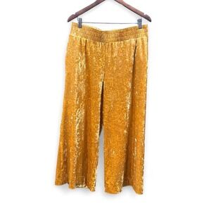 Womens Yellow velvet‎ wide leg pants with elastic waistband Size Large (L5)